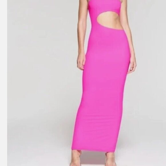 NWT SKIMS FITS EVERYBODY CUTOUT LONG DRESS IN LIMITED EDITION NEON PINK 4X - Picture 4 of 11